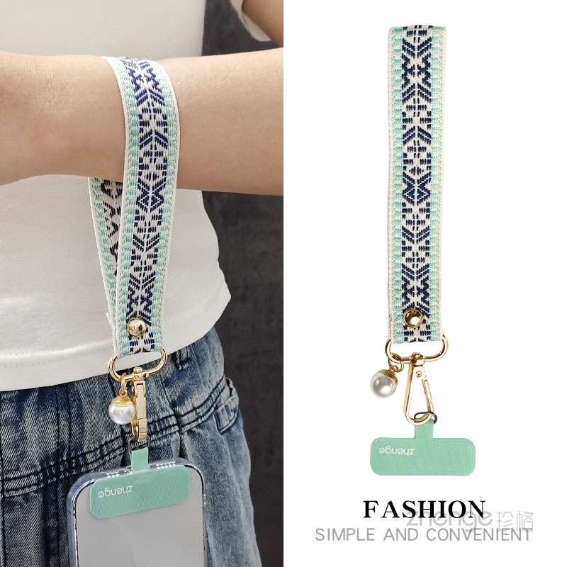 复古花纹织带手机挂绳手腕式短款