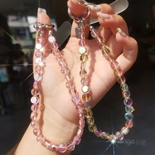 通用 夹片式 冰透珠水晶手机挂链女＆时尚 小清新手提手腕挂饰串珠手链户外出行旅游拍照逛街手机壳挂绳短款