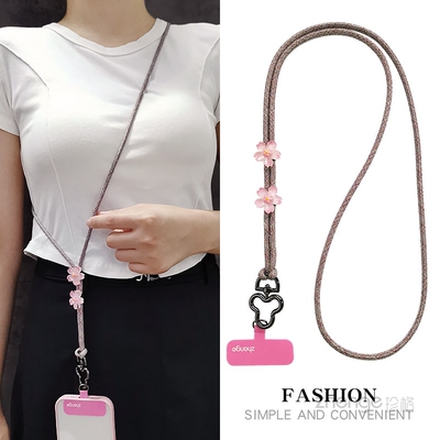 小清新桃花彩纹手机挂绳女斜挎