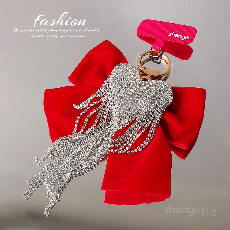 蝴蝶结水钻流苏爱心手机包包挂件