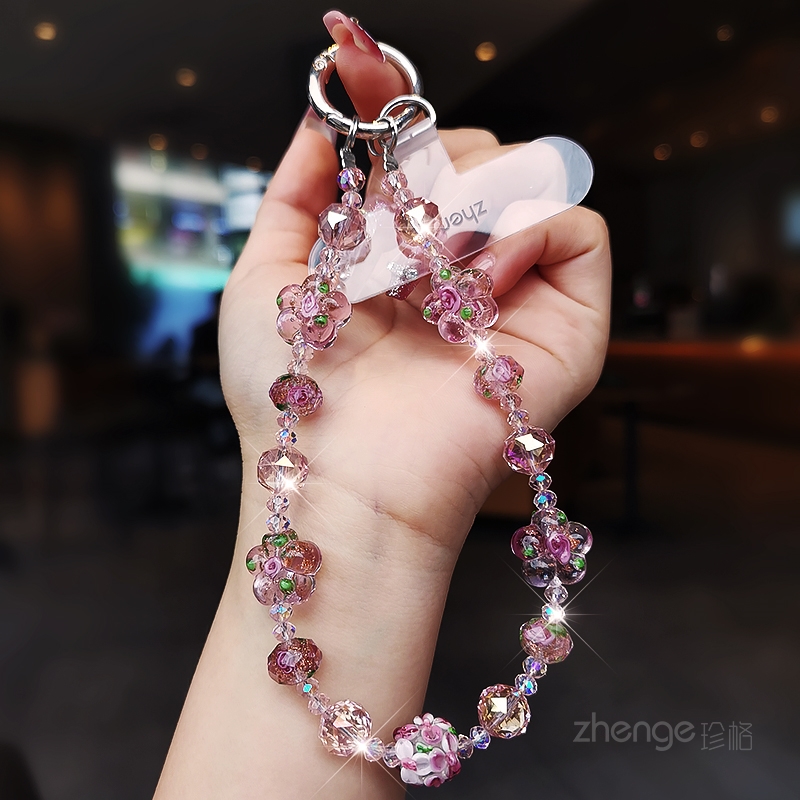 ins精致水晶琉璃花珠手机链女