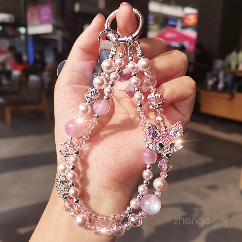 手机链串珠挂件女手腕ins超好看闪钻水晶小众精致高级感吊坠饰品短户外旅游行防丢相机挂链套壳手机挂绳新款