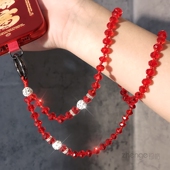 女士高级感闪钻串珠挂件精品高档透亮水晶珠子挂链户外出行防丢防盗手机壳通用 ins时尚 挂脖款 手机链挂绳长款