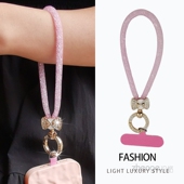 手机壳吊绳夏日短款 手腕款 夹片式 小香风旅游出行逛街拍照手提挂饰挂链女款 新 蝴蝶结网包钻手机挂绳ins时尚