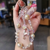 牡丹蝴蝶吊坠手机链挂件ins女手腕精致小众高级感超好看水晶串珠饰品户外旅游行相机挂链子套壳手机挂绳新款