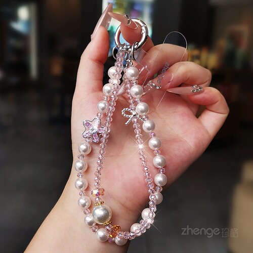 小香风珍珠手机链女手腕挂件手作