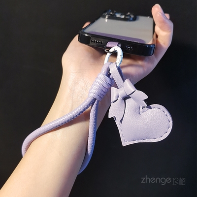 手机挂绳皮质爱心蝴蝶结包挂件女