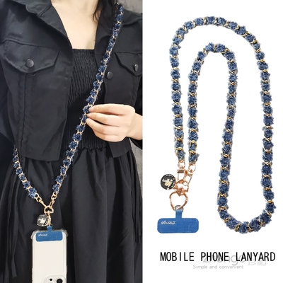 小香风锁链手机挂绳斜挎背带