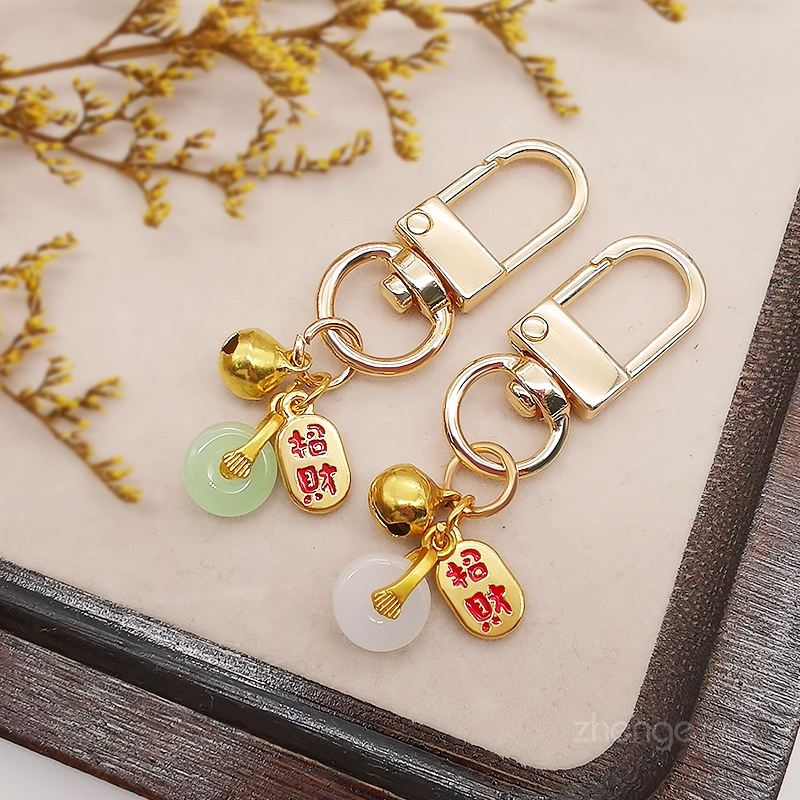 招财玉铃铛挂件手机钥匙扣挂件小饰品吊坠包挂女diy个性手机挂绳夹片透明薄垫片百搭防丢小礼物新品