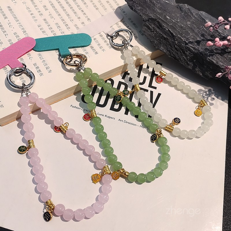 平安喜乐串珠手链女款ins水晶珠子挂链手提手腕挂饰户外出行旅游拍照逛街手机壳挂绳短款夹片式手机链新,3C数码配件,手机挂件/手机链,淘宝优惠券,粉丝福利购,淘宝优惠卷