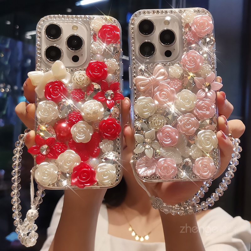 水钻包边玫瑰手机壳女款