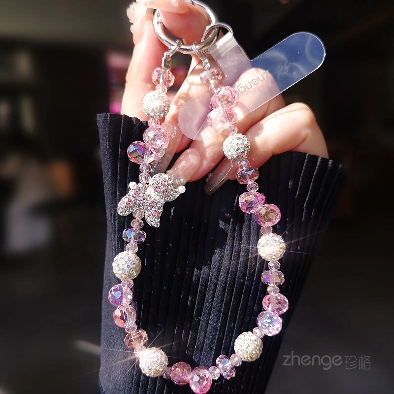 水钻球串珠手机链挂件手腕短款精致高级感小众饰品户外旅游行逛街便携手提包包挂钥匙防丢相机套壳手机挂绳女