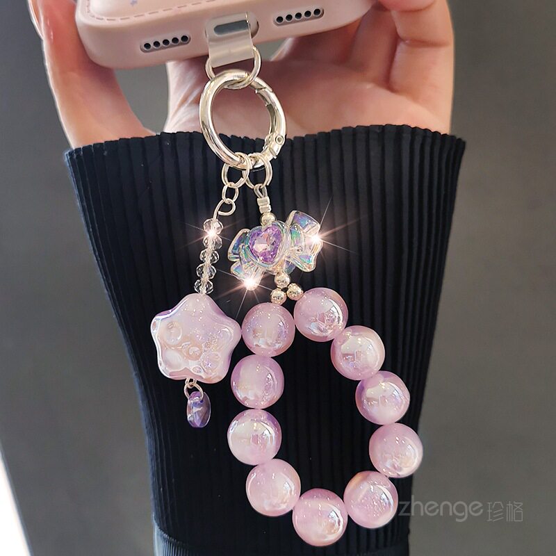 高端手作指环款手机链ins轻奢水晶串珠挂件少女心小众精致高级感包挂钥匙扣吊坠饰户外旅游行拇指手机挂绳新