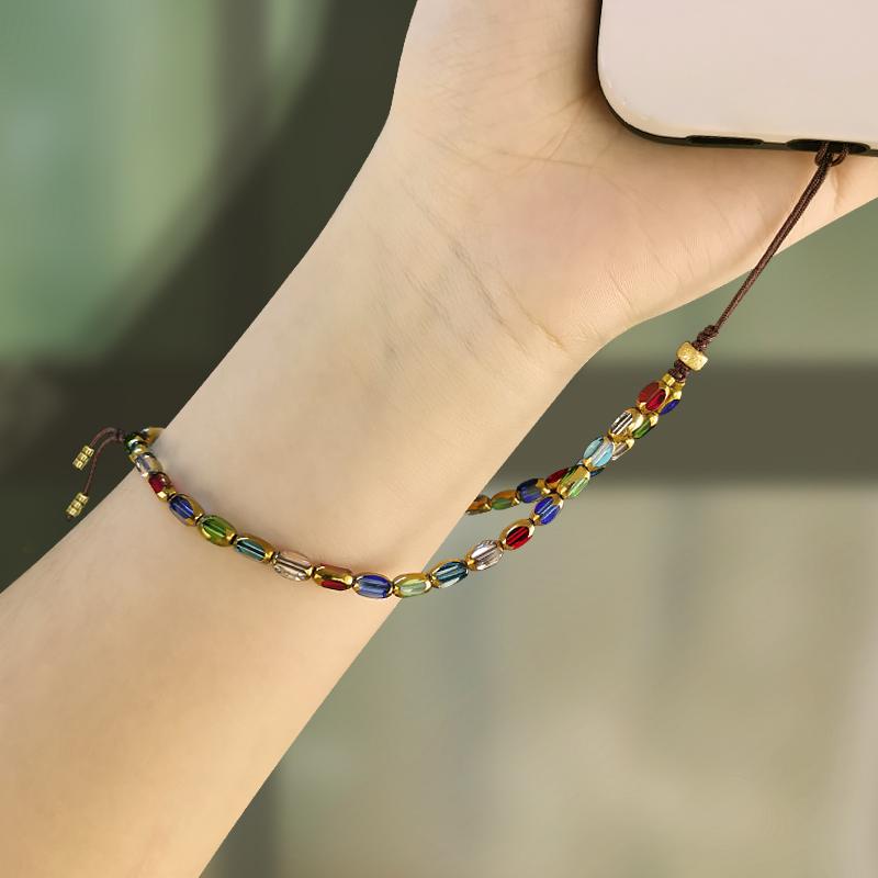 手机挂绳炫彩水晶圆珠手工挂链