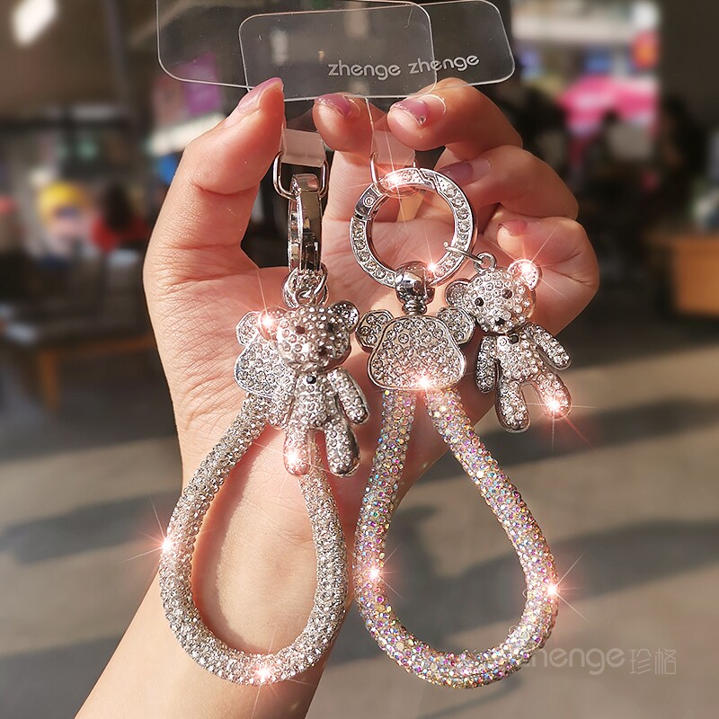 旋转式手机挂绳指环款ins女超好看满钻小熊吊坠包挂饰品户外旅游行防丢防掉ccd相机链子钥匙扣挂件拇指挂绳新