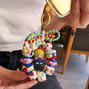 个性糖果涂鸦手机挂绳高档手工串珠挂链卡通可爱萌系手机挂饰手提链女款ccd相机链子挂绳手机壳通用