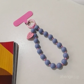 圆珠手机链挂绳ins小香风爱心吊牌手腕挂饰短款 手机壳通用 户外出行旅游逛街手提串珠挂链女斜挎背链长款