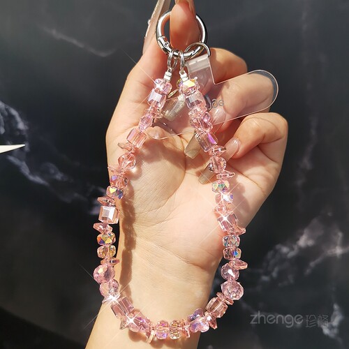 蝴蝶水晶手机链串珠挂件女手腕绳