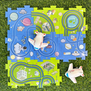 电动滑行轨道小飞机汽车玩具儿童DIY拼装 6岁 拼图迷宫男女孩礼物3