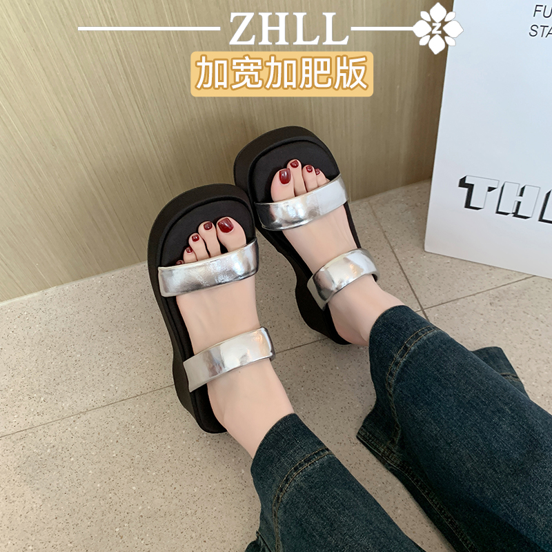 高跟鞋胖脚宽夏季外穿舒适厚底凉拖配裙子松糕凉鞋大码女鞋41到43