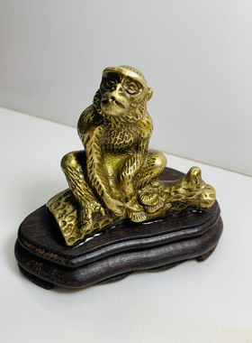 Vintage 黄铜鎏金猴子手工精雕细刻动物摆件居家装饰高端奢华回流