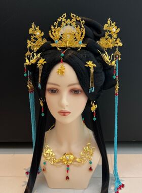 仿陈都灵汉服战国袍楚朝发饰复古蓝色头饰翘楚同款头饰COS漫展古