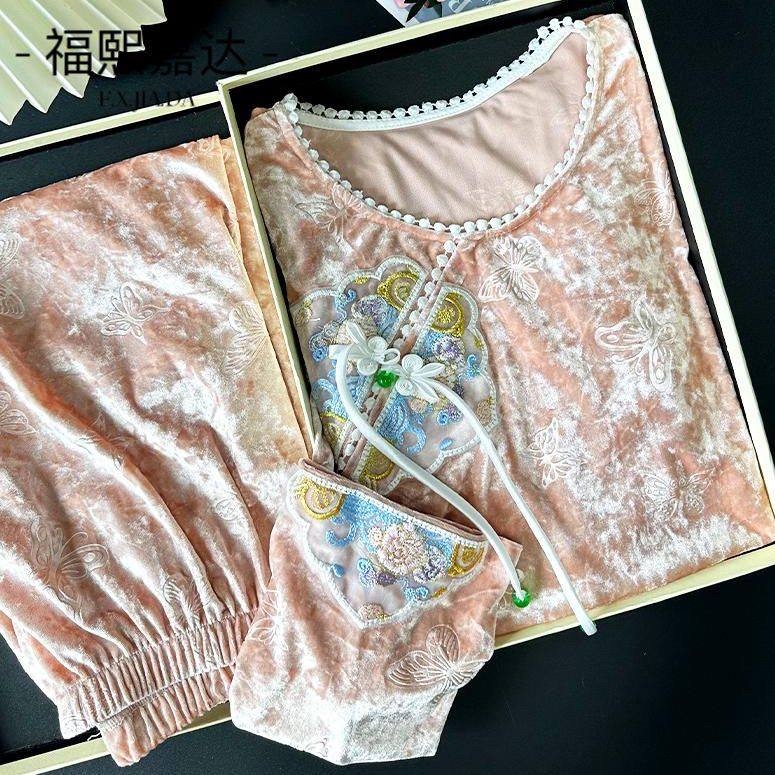 秋冬新款金丝绒睡衣女新中式国风盘扣宽松大码家居服套装女可外出,女士内衣/男士内衣/家居服,睡衣/家居服套装,淘宝优惠券,粉丝福利购,淘宝优惠卷