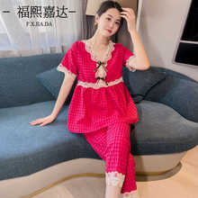 夏天睡衣女棉麻洋气爆款家居服套装年轻宽松显瘦可外出小个子睡衣