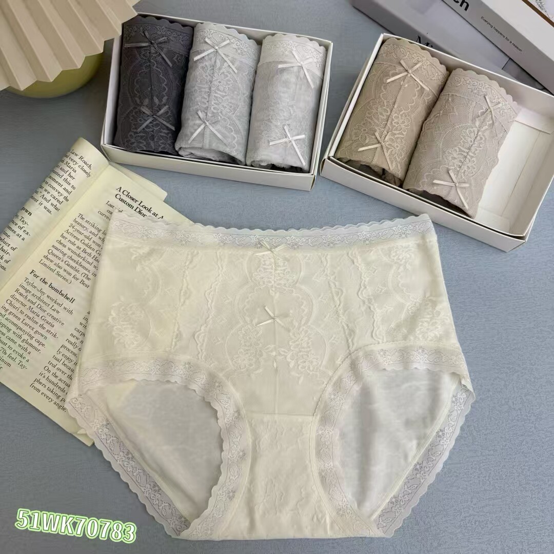 米娅林70783内裤女中腰高级蕾丝超柔软包臀棉裆弹力薄款三角短裤图片