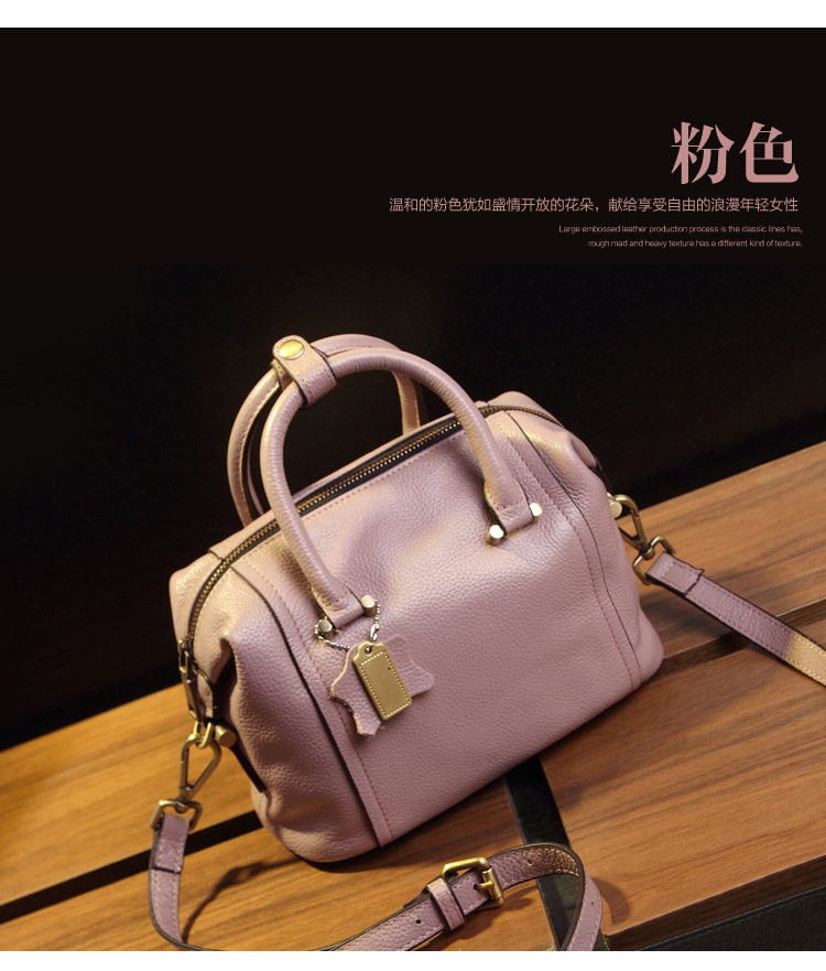 真皮牛皮外贸2023新款欧美时尚波士顿包女包手提单肩斜挎枕头大包