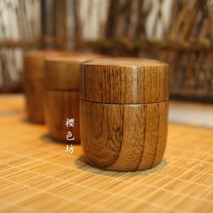包邮 日本木质细工小茶叶罐随身抹茶旅行便携密封迷你香粉护手面霜
