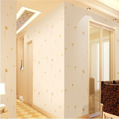 特价pvc自贴米黄色蒲公英墙纸