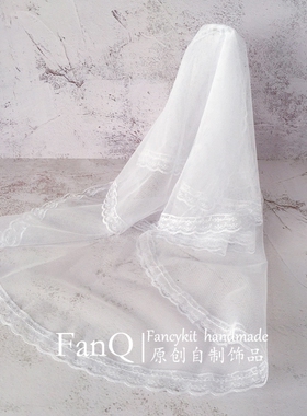 FANQ手作lolita蕾丝头纱 暗黑哥特黑色发饰白色花嫁复古小披纱