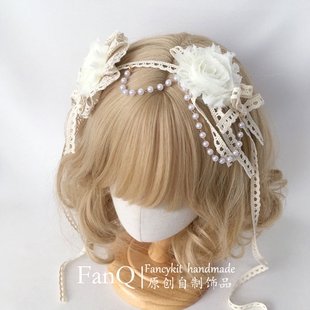 原创自制Lolita元素玫瑰花丸项圈生成色蕾丝森系洛丽塔风头饰