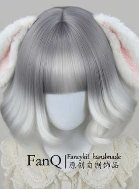 纯白仿真兔耳朵发夹垂耳兔发箍lolita百搭毛绒兔兔头饰发饰cos