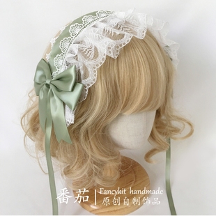 FanQ手作复古洛丽塔蕾丝发带KC发饰 若草色发带 生成色发箍