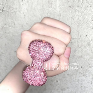 pocketbabe原创kitty粉色蝴蝶结戒指90s千禧ins辣妹超闪视觉系