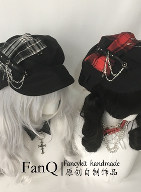 原创亚文化朋克十字架中性暗黑格子贝雷帽云朵帽软檐y2k贝雷帽哥