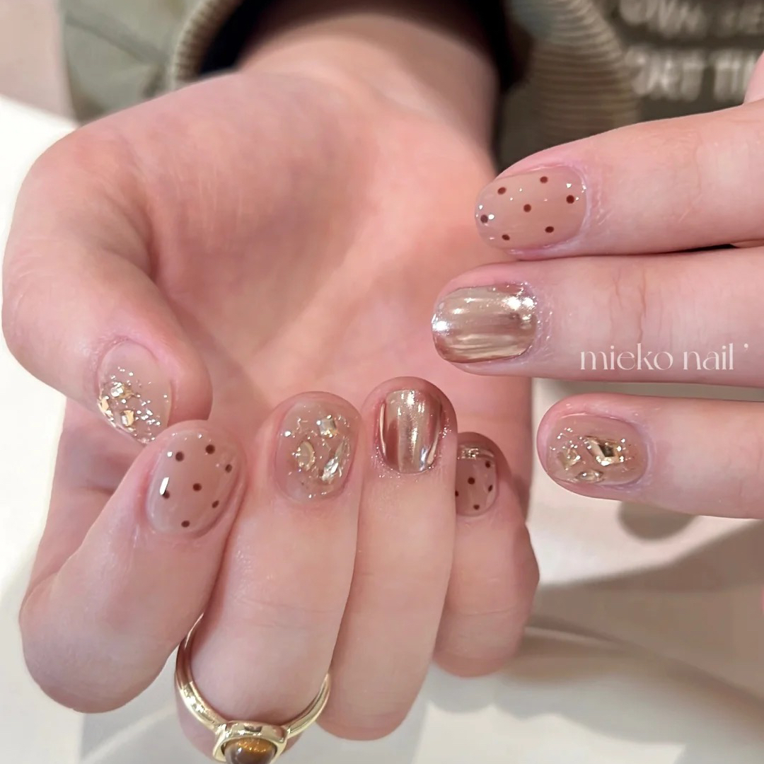 手工穿戴甲裸色日常魔镜粉美甲