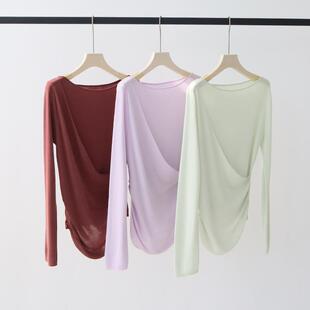 天丝混纺桑蚕丝早春新款穿搭针织衫长袖设计感交叉侧边褶皱上衣女