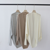 羊毛混纺早秋氛围感穿搭针织开衫 设计感蝙蝠袖 无扣上衣女外搭披肩