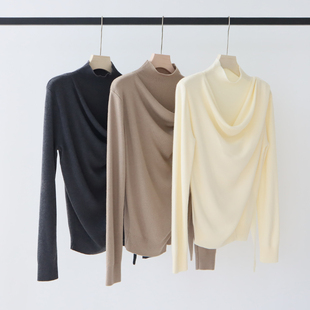 羊毛混纺入秋高级感穿搭针织衫女带飘带初秋洋气上衣打底衫女秋冬
