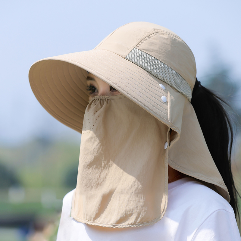 防晒面罩帽子一体护颈口罩女渔夫帽干活采茶太阳帽骑电动车遮阳帽