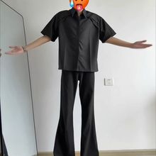 黑色垂感冰丝西裤男夏季薄款褶皱凉感弯刀裤子cleanfit微喇直筒裤