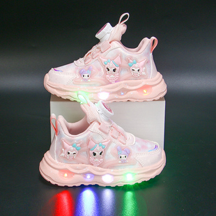 女童运动鞋春秋款儿童带灯老爹鞋女宝宝学步小女孩防滑软底休闲鞋