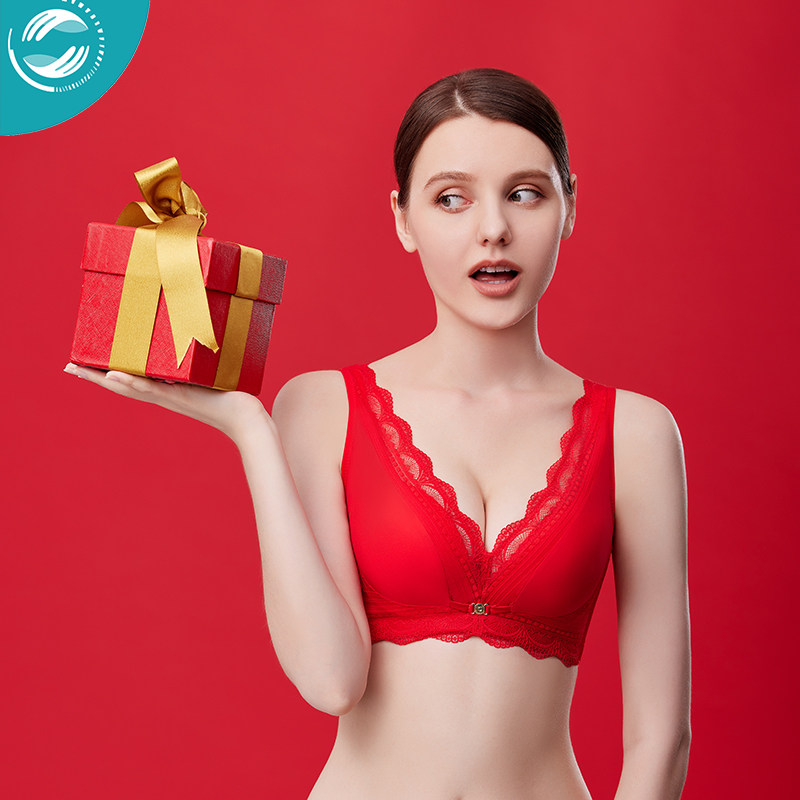 奥丝蓝黛红色内衣本命年背心聚拢上托调整智能美胸捧有圈文胸P16