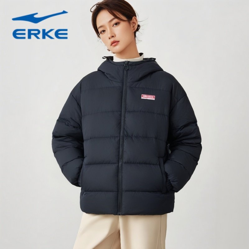 鸿星尔克运动棉服女冬季2025新款加厚短裤连帽外套小个子面包服女