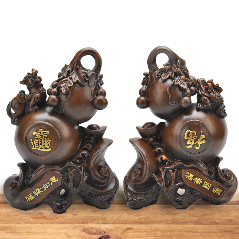 福禄如意招财貔貅葫芦摆件仿木开