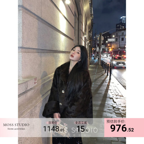 MOSS STUDIO 【伊顿千金】冬季新款法式100%兔毛皮草毛毛外套女