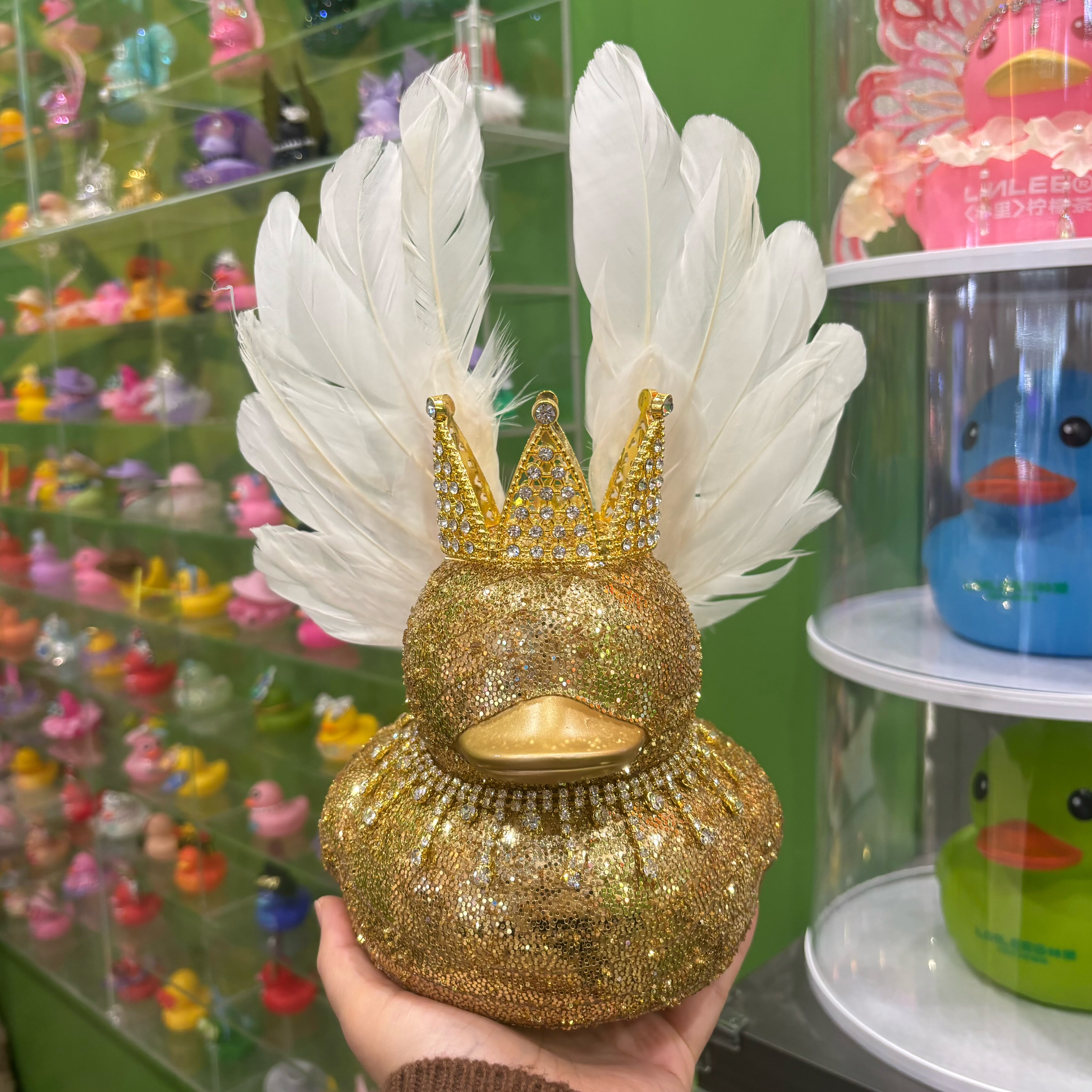 林里柠檬茶新款大黄鸭黄金鸭满钻翅膀皇冠diy周边摆件